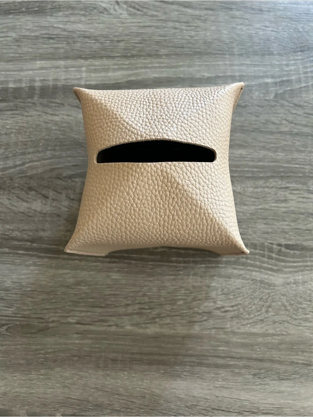Beige Pebbled Leather Tissue Box Cover